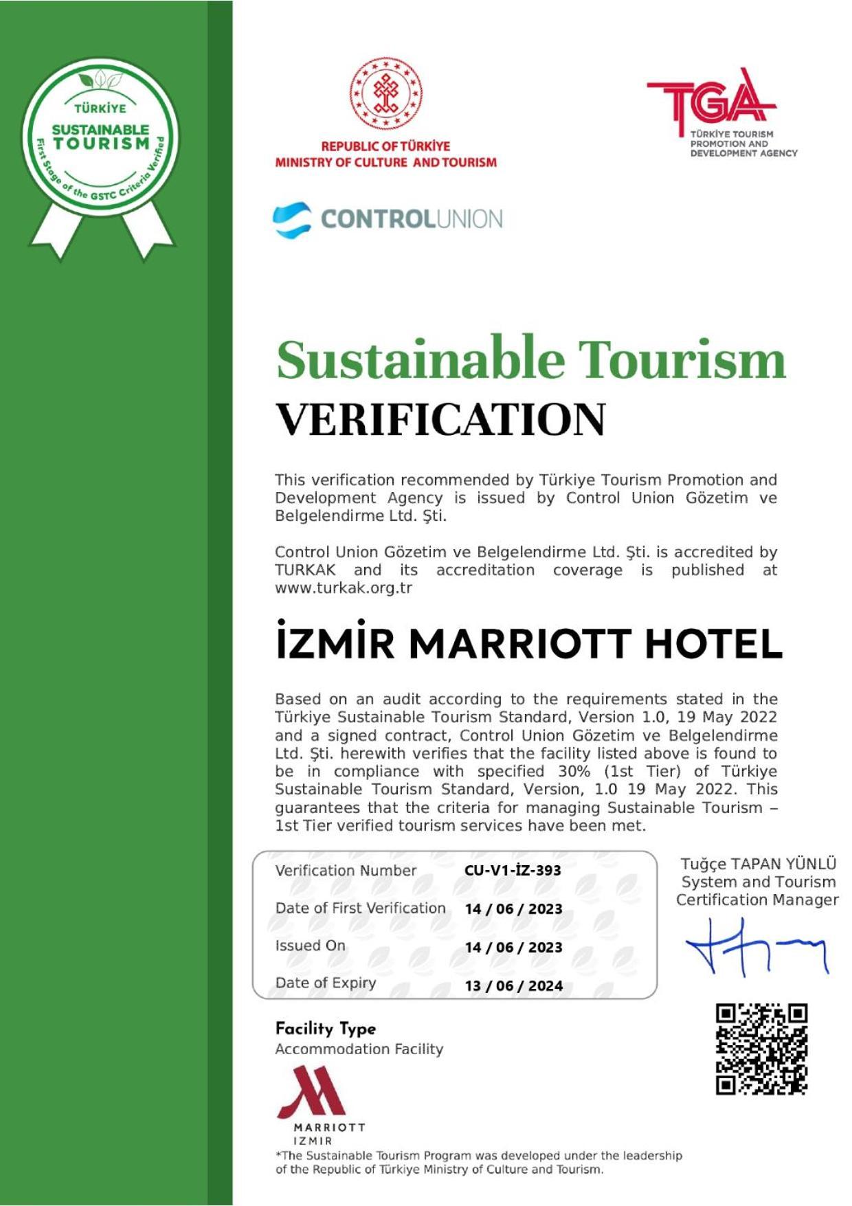 Izmir Marriott Hotel Ngoại thất bức ảnh Verification Certificate